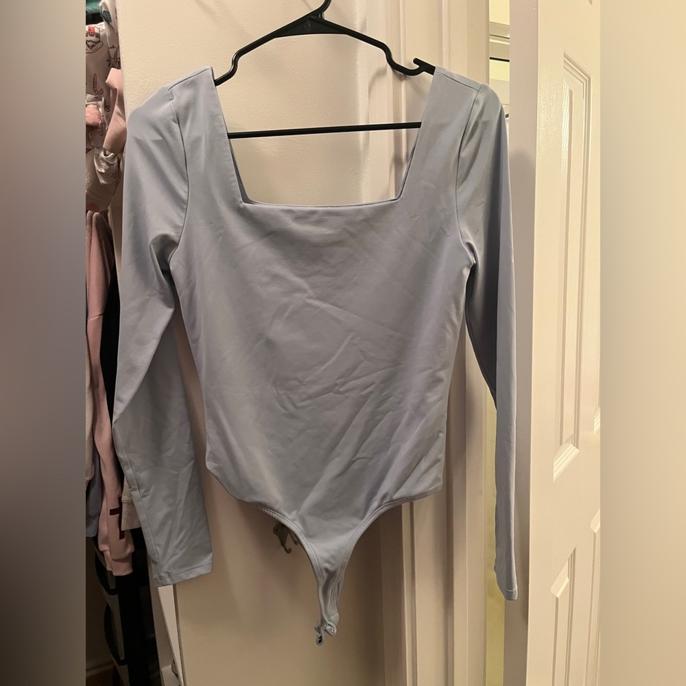 miami Light Blue Square Neck Long Sleeve Bodysuit